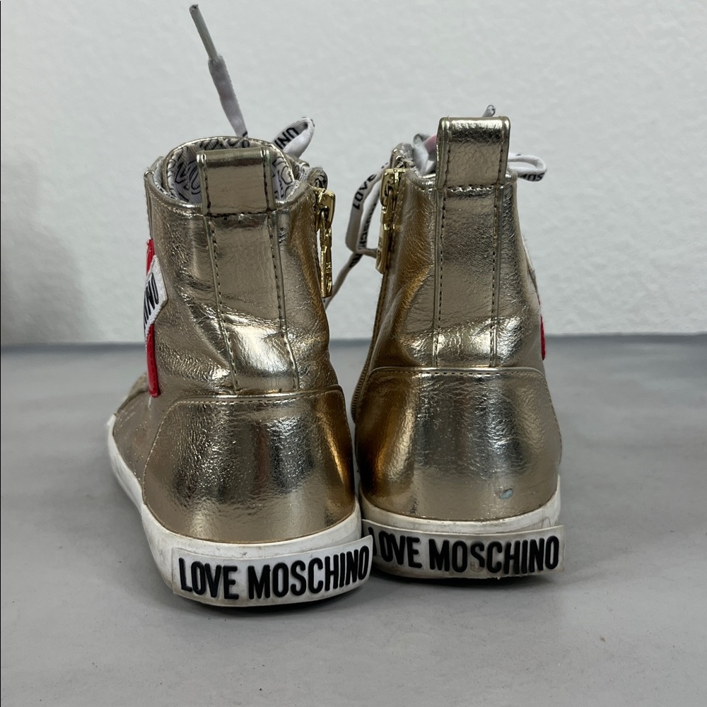 LOVE MOSCHINO Gold Heart Metallic Lace Up High Top Zip SOLD OUT Sneakers Shoes - Picture 4 of 10